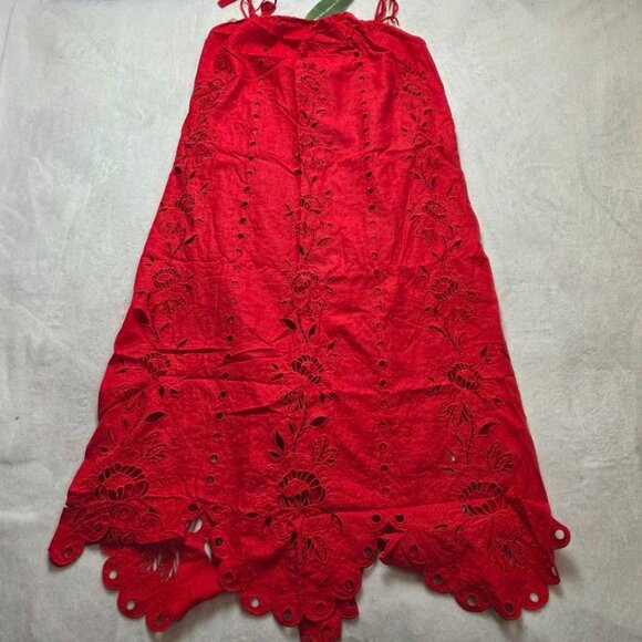 XL Farm Rio x Anthropologie Richelieu linen-blend sleeveless eyelet midi dress - Picture 3 of 9